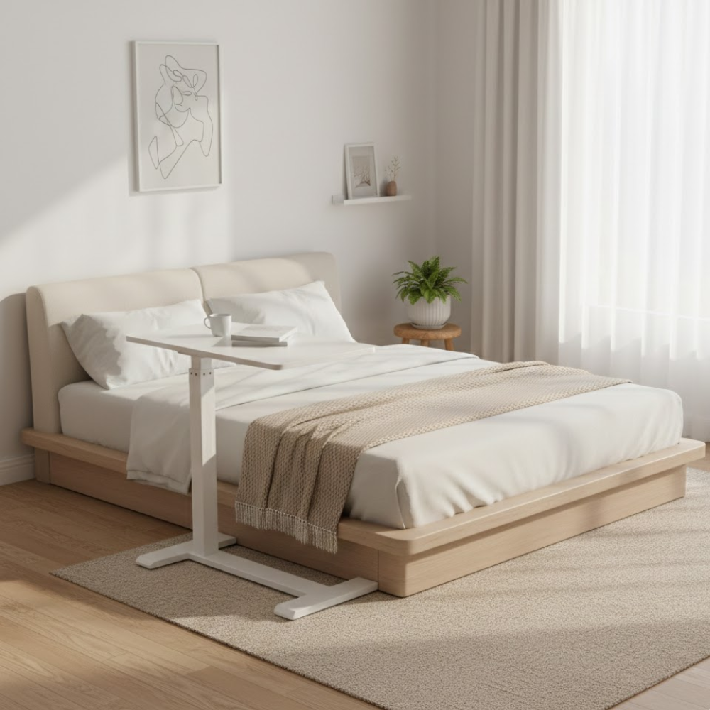 โต๊ะปรับระดับ ELIFE 80 ซม. มีล้อหมุนรอบทิศทาง สีขาว_8